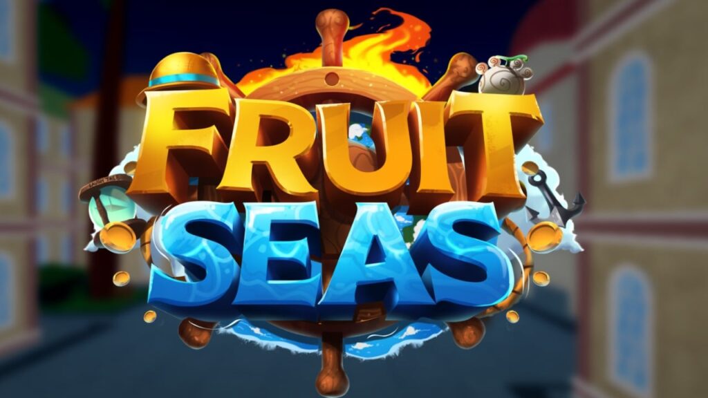 Feature image for our Fruit Seas accessories guide. It shows a town with the Fruits Seas logo.