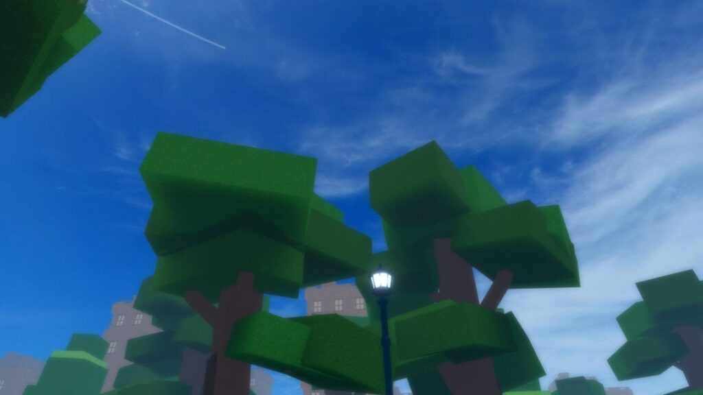 Feature image for our RE XL codes guide. It shows the trees and sky at the spawn area in-game.