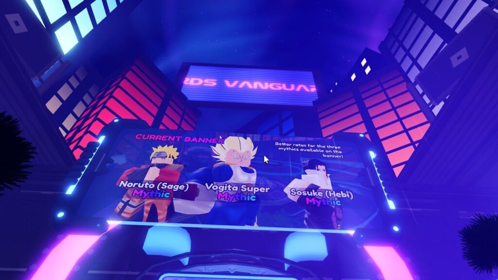 Feature image for our Anime Vanguards codes guide. It shows the banner screen in the lobby.