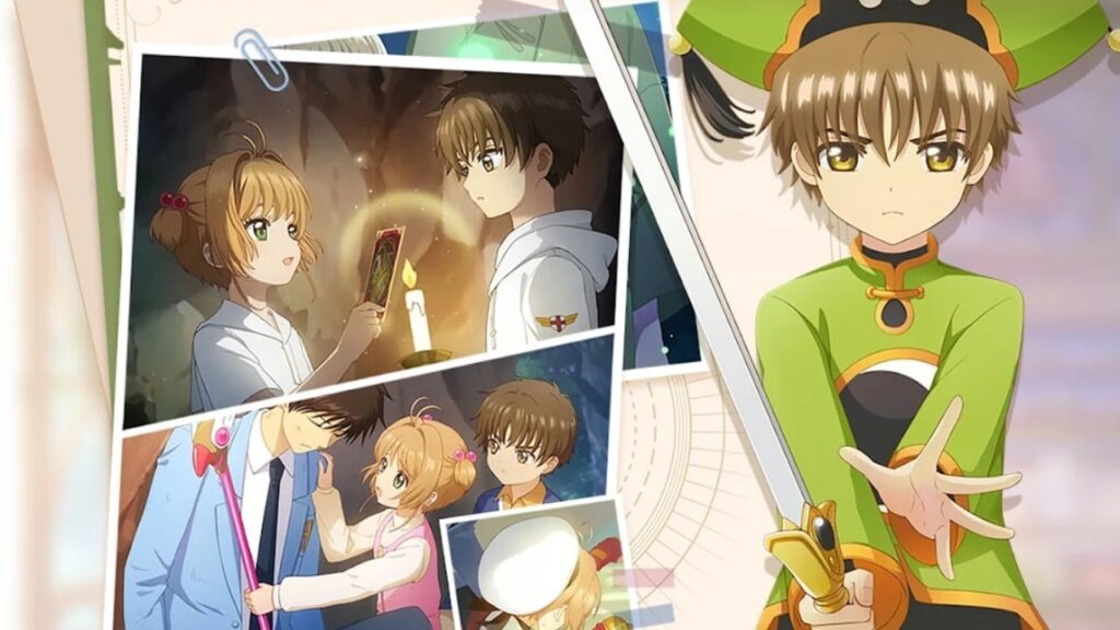 Feature image for our Cardcaptor Sakura Memory Key codes guide. It shows a character with a sword drawn, and numerous pictures of screens from the series.