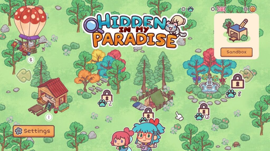 featured image for our news on Hidden in My Paradise. It features a lush green scenery with trees and cute characters from the game.