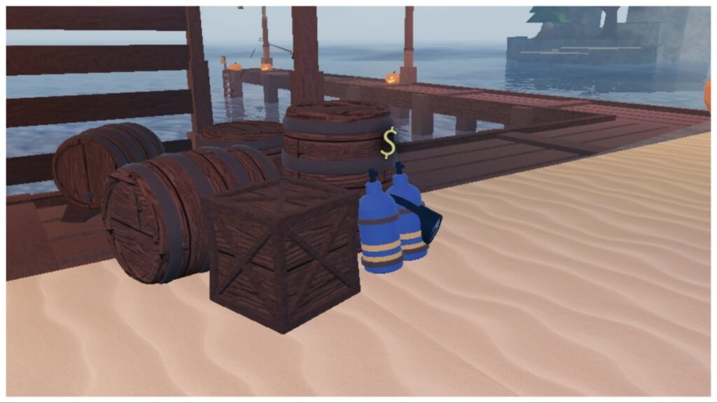 feature image for our fisch desolate fish guide showing the scuba gear on moosewood docks next to crates and barrels on a clear skies day