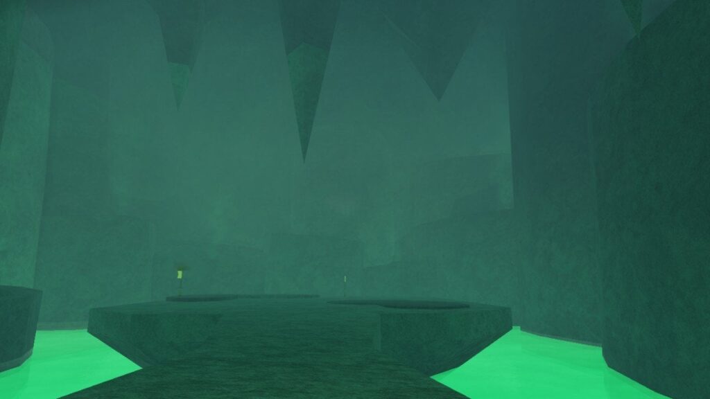 Feature image for our Fisch Brine Pool guide. It shows the Brine Pool, with green glowing water.