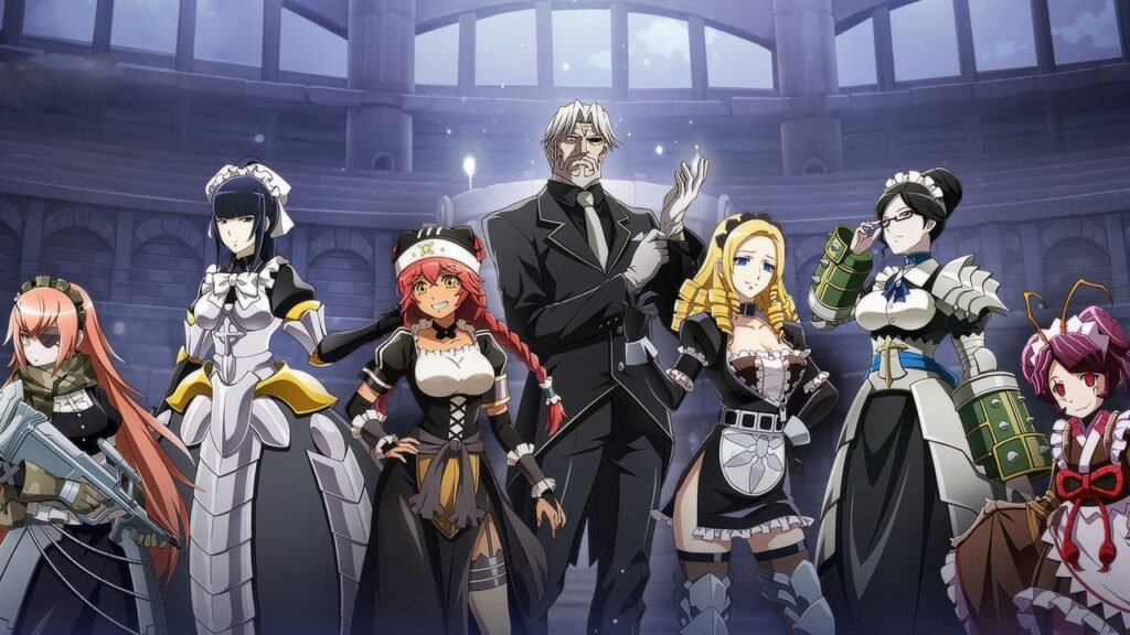 Feature image for our Lord Of Nazarick tier list. It shows the cast lined up in a large hall.