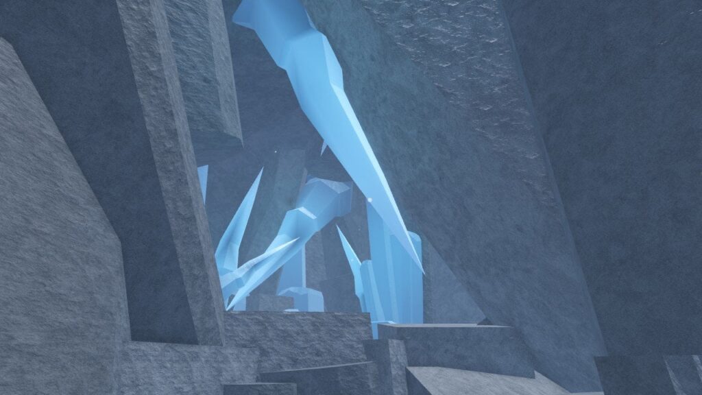 Feature image for our Fisch Frigid Cavern Bestiary guide. It shows an ice cave in the Frigid Cavern, with huge spikes of ice.